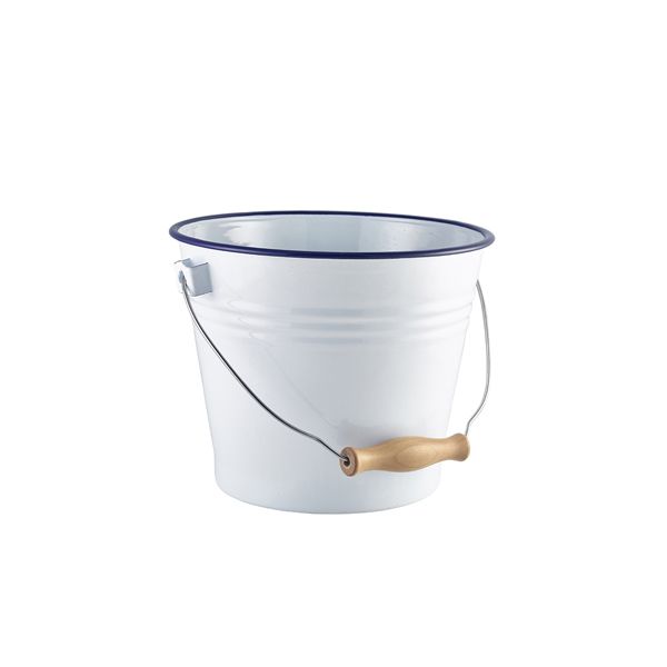 Picture of Enamel Bucket White with Blue Rim 16cm Diameter