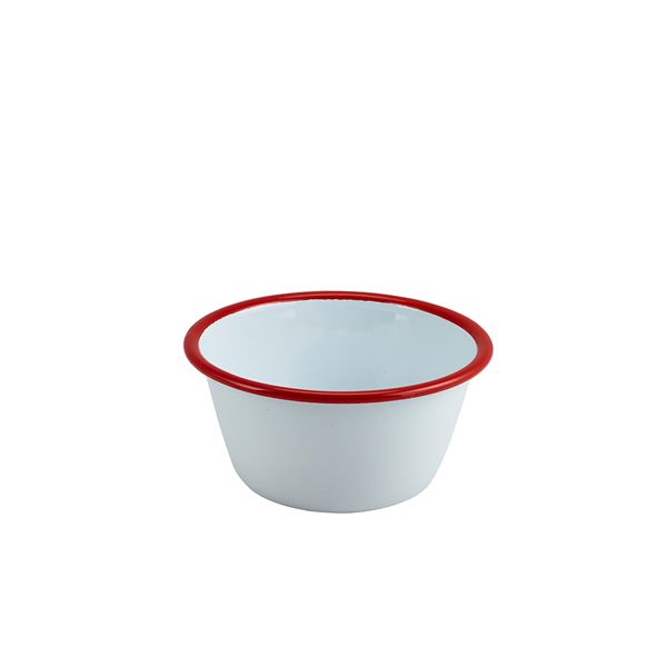 Picture of Enam Round Deep Pie Dish White w Red Rim 12cm