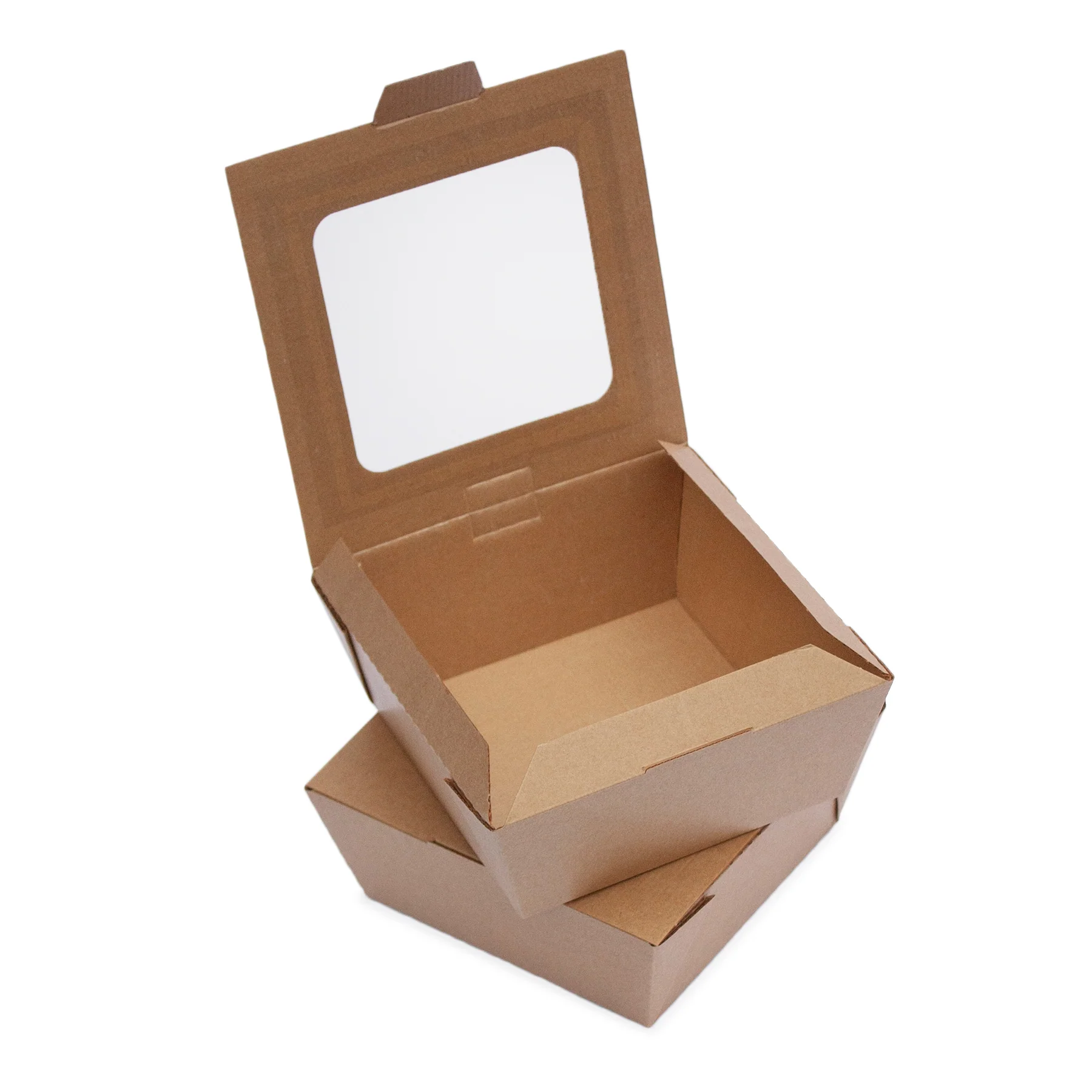 Picture of Bioflute Kraft salad and food box, with window display. Medium size 32oz/1,000ml. 260 per case.