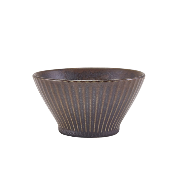 Picture of Terra Porcelain Black Fluted Conical Bowl 11.5cm 11.3 x 6cm (Dia x H) - 28cl/9.9oz