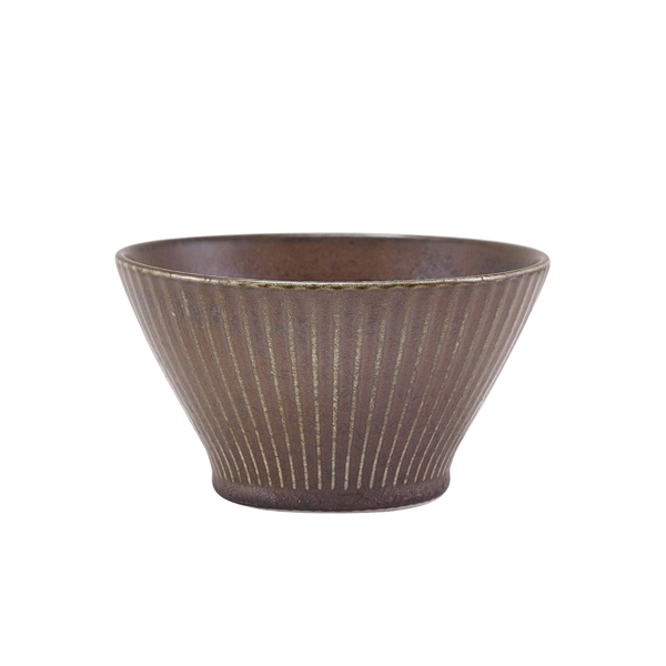Picture of Terra Porcelain Black Fluted Conical Bowl 13cm 12.8 x 7.3cm (Dia x H) - 44cl/15.5oz