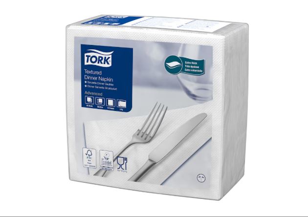 Picture of Tork Textured White Dinner Napkin 4 Fold 1000