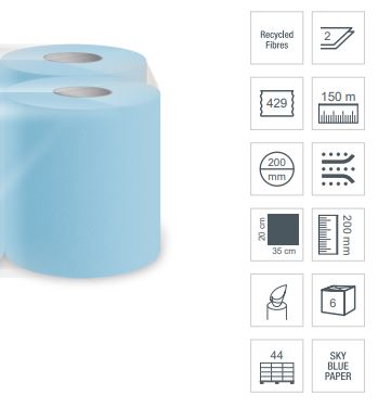 Picture of Lucart SkyTech Premium 2Ply, food grade, Blue Roll 6x150m.