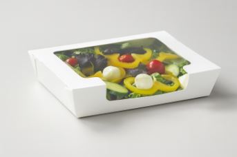 Picture of White Large Short Life Food salad Tray with window 360pk  19x14x4cm 36oz