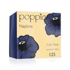 Picture of Poppies Navy Blue  Napkin 2ply 33cm 4 Fold (2000)