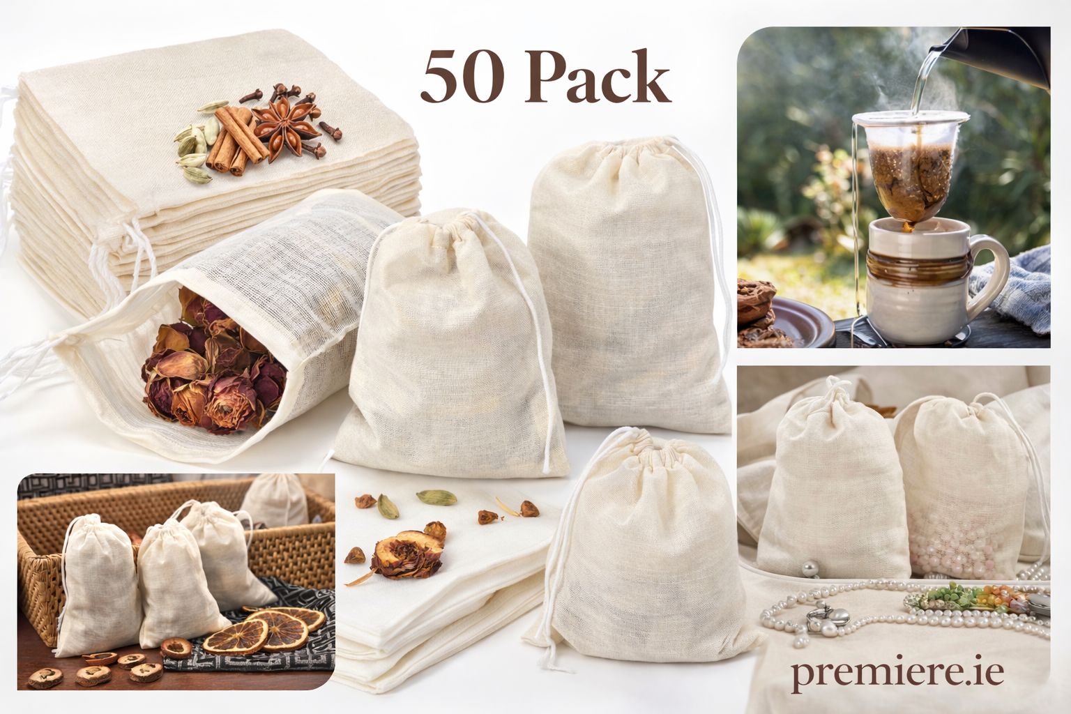 Picture of Muslin bags for lemons teas or spices 50 pack