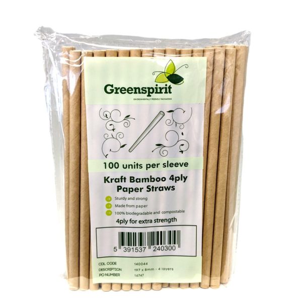 Picture of GreenSp Kraft Bamboo 4ply Paper Straws (100)