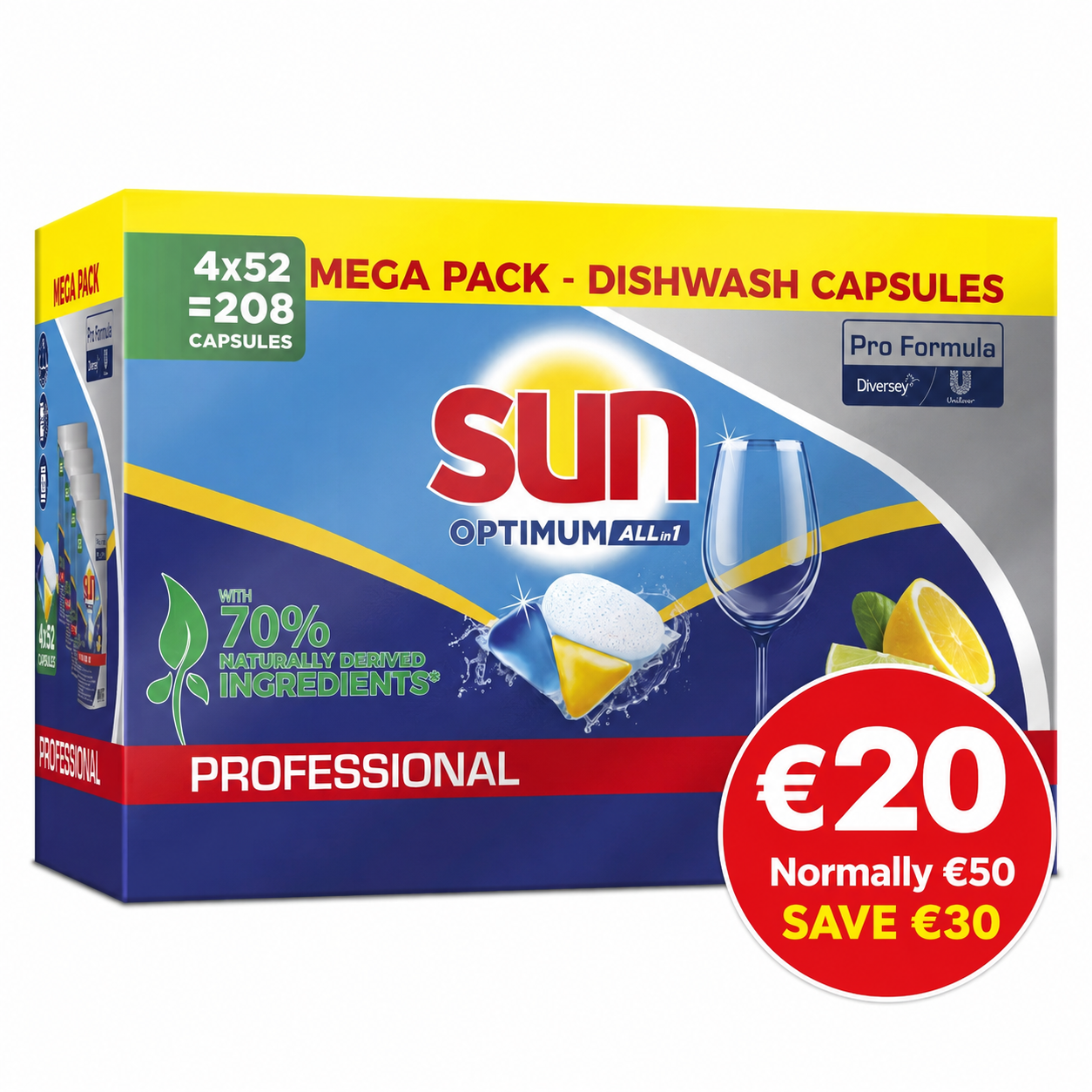Picture of Sun Professional Dishwasher tablets Mega Pack (208 Capsules per pack).