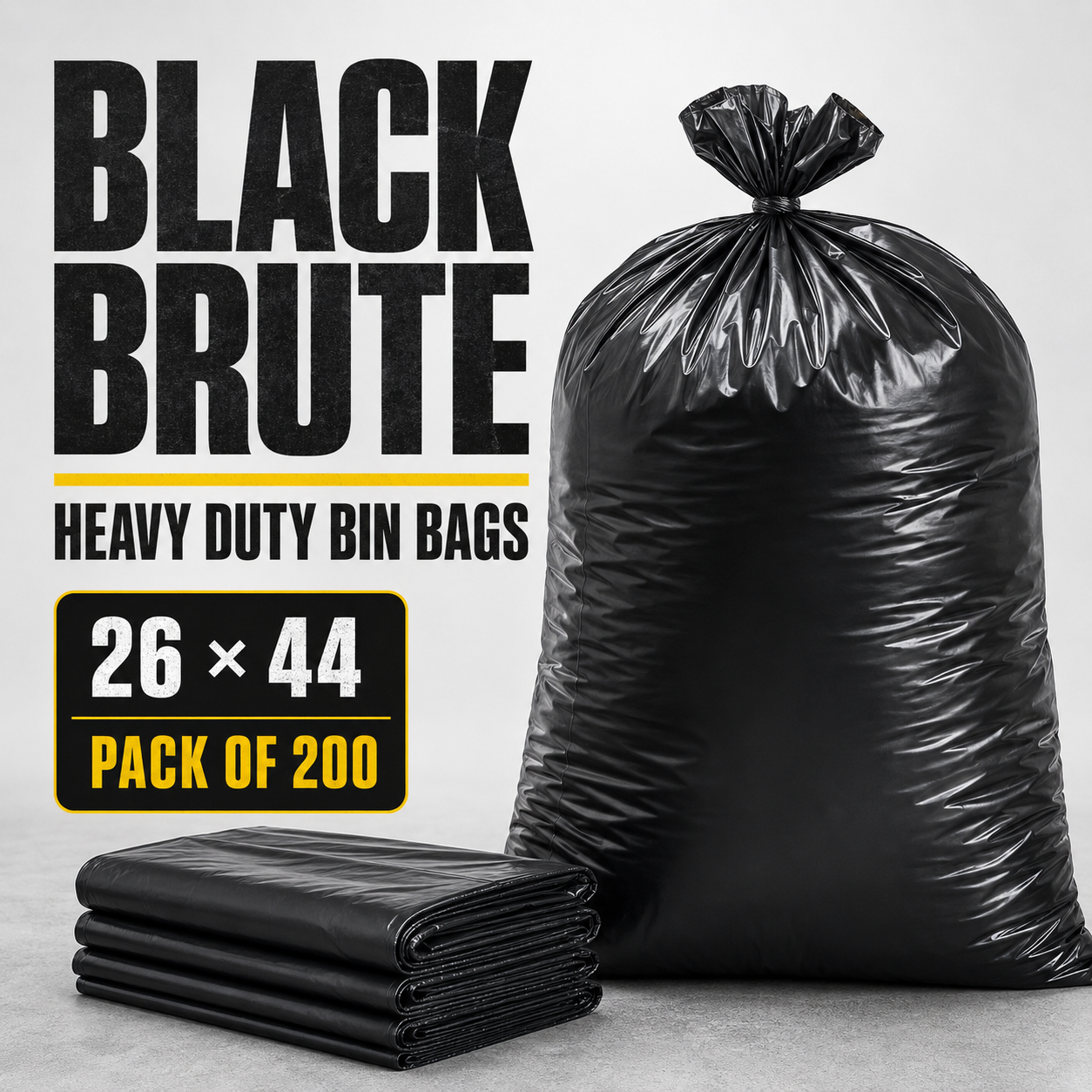 Picture of Black Brute Heavy Duty Bin Bags – 26 × 44" – Pack of 200