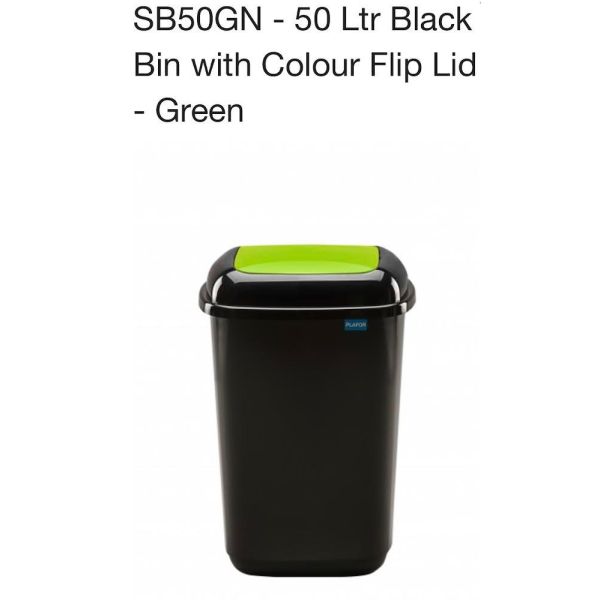 Picture of Black Bin With Colour Flip Lid 50L (GREEN)